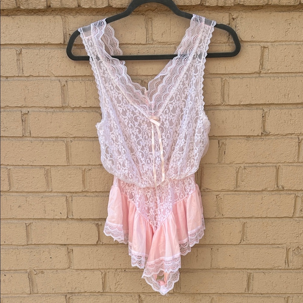 Vintage 60/70s Tosca of California Lingerie Nylon Pink Romantic Teddy Medium